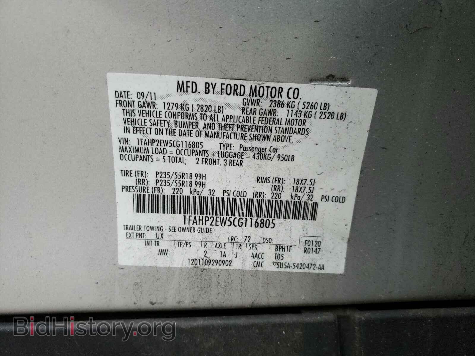 2012 FORD TAURUS - VIN: 1FAHP2EW5CG116805 - Photo 10