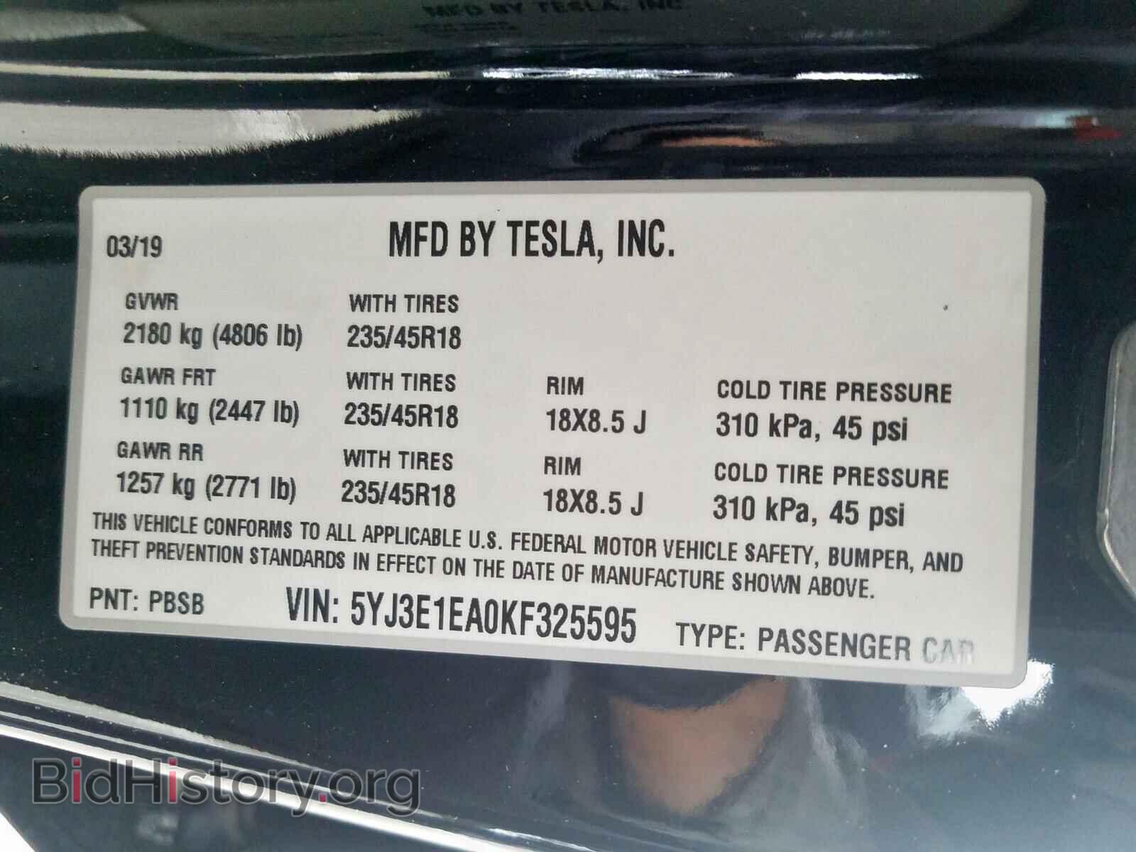 2019 TESLA MODEL 3 - VIN: 5YJ3E1EA0KF325595 - Photo 10