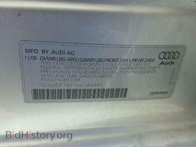 2006 AUDI A4 - VIN: WAUDF78E16A144441 - Фото 10