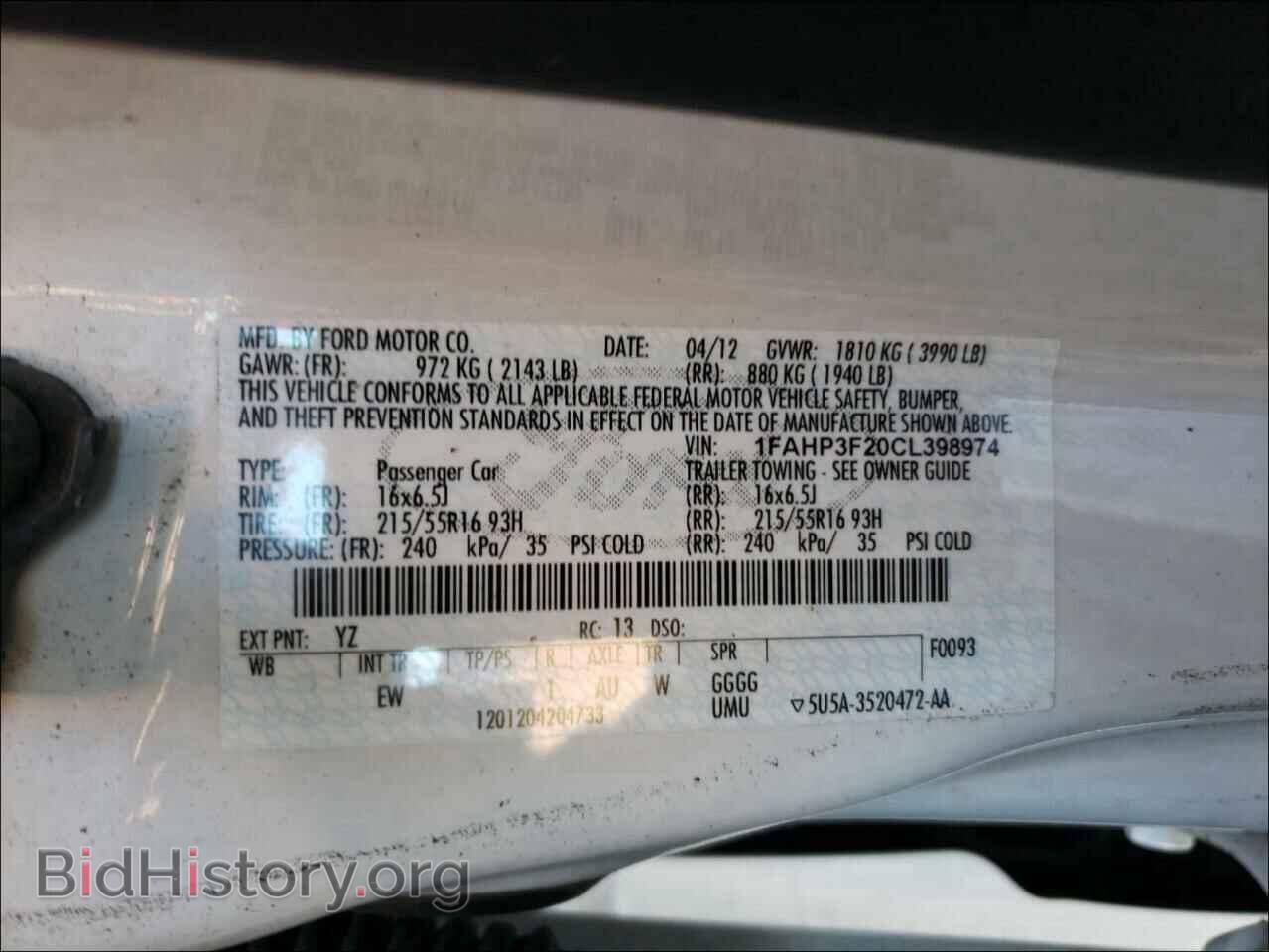 2012 FORD FOCUS - VIN: 1FAHP3F20CL398974 - Фото 10
