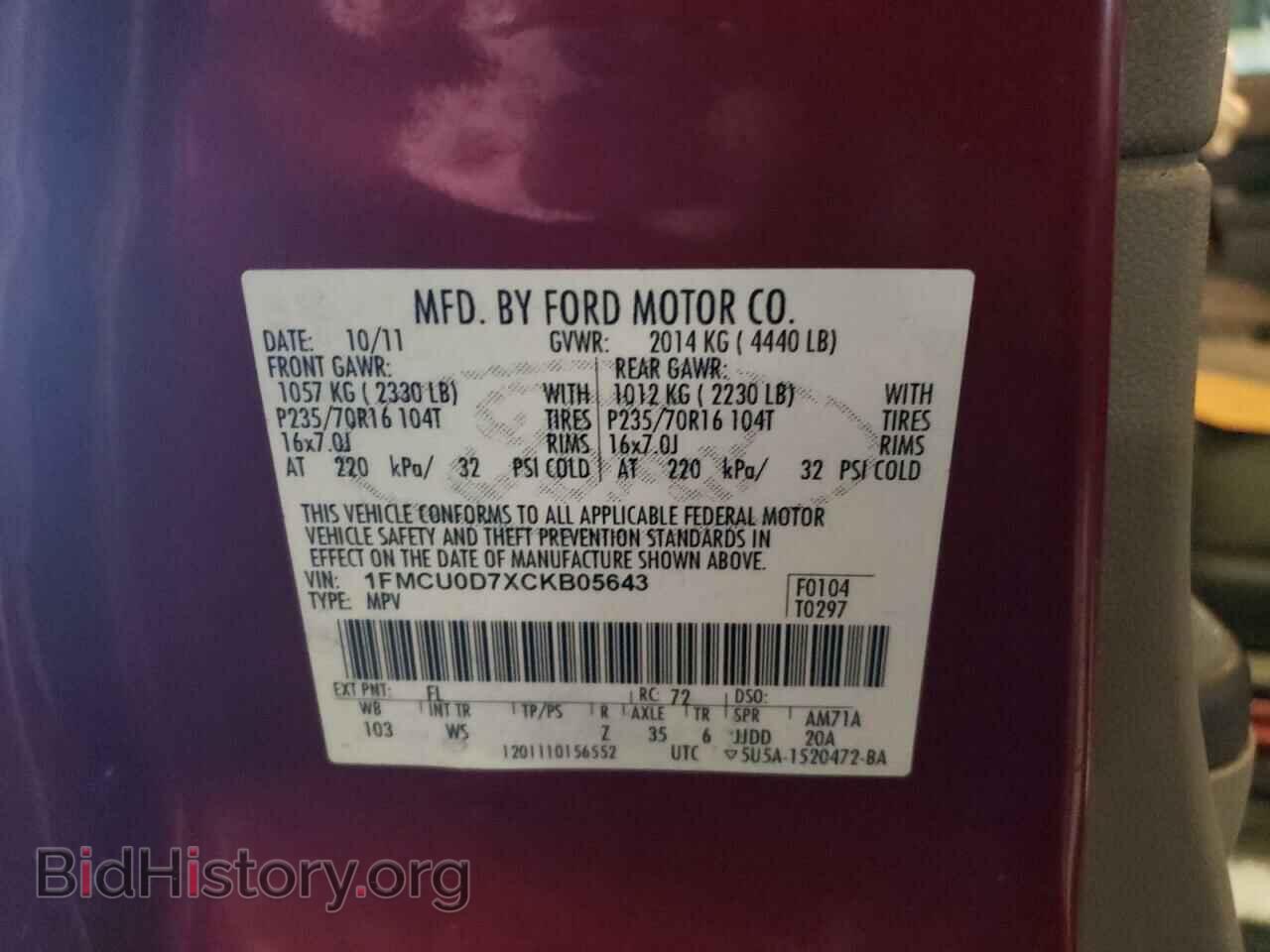 2012 FORD ESCAPE - VIN: 1FMCU0D7XCKB05643 - Photo 10