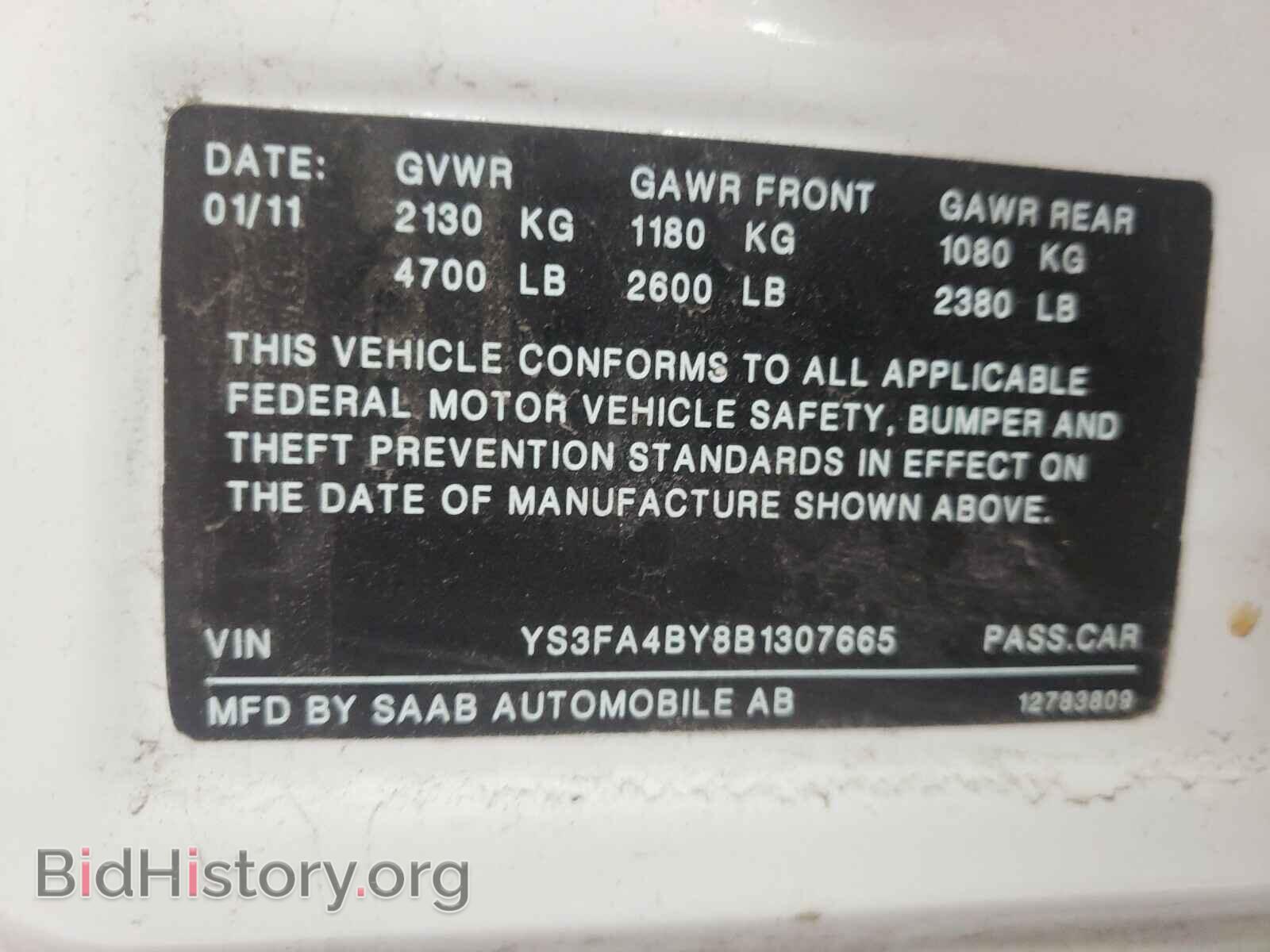 2011 SAAB 9 3 - VIN: YS3FA4BY8B1307665 - Фото 10