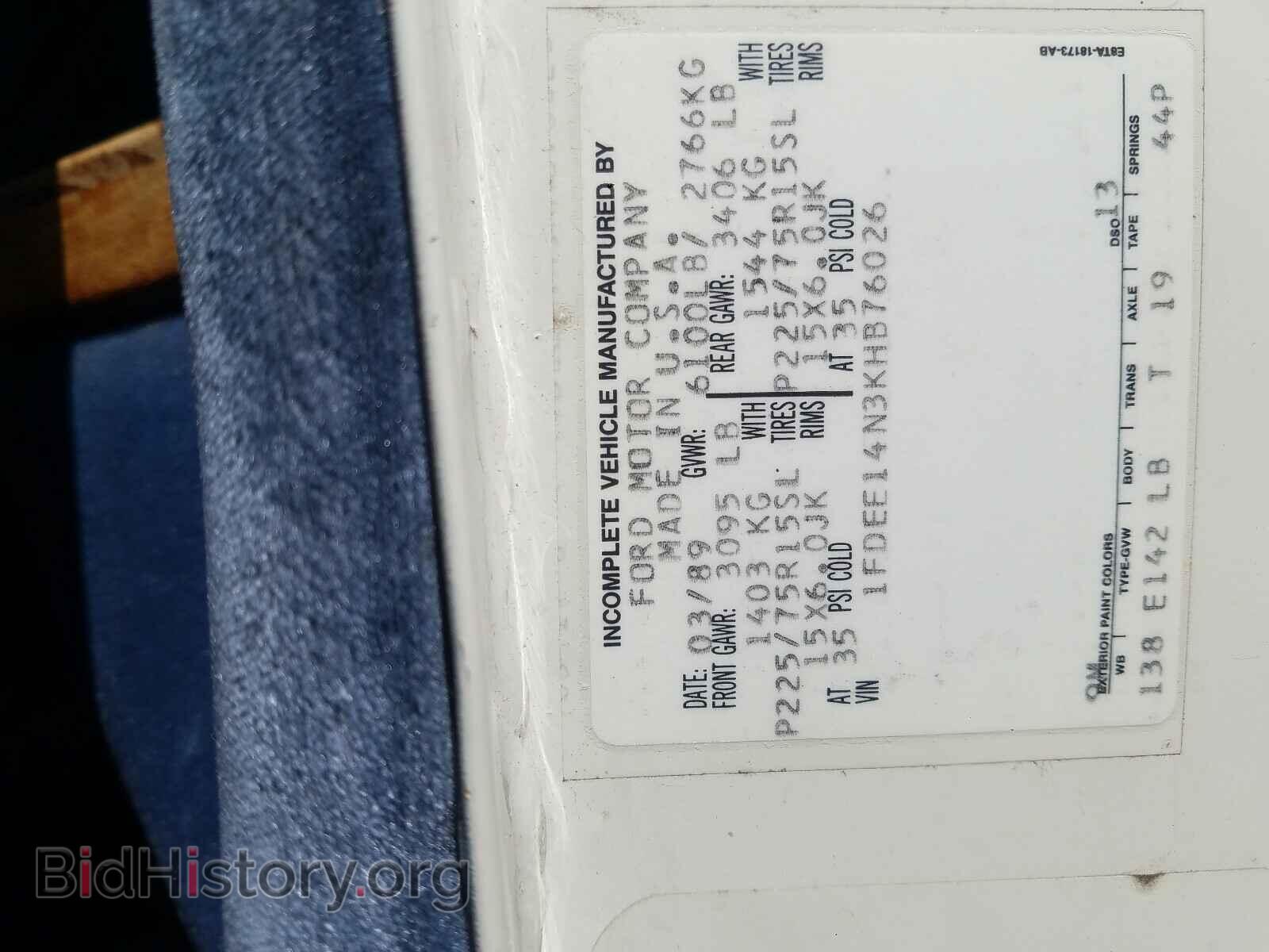 1989 FORD ECONOLINE - VIN: 1FDEE14N3KHB76026 - Фото 10