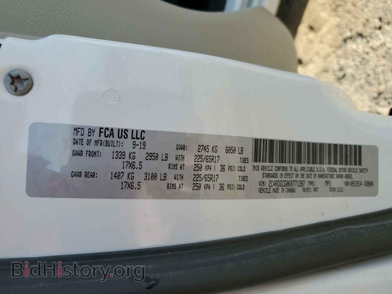 2019 DODGE CARAVAN - VIN: 2C4RDGCG0KR771287 - Фото 13