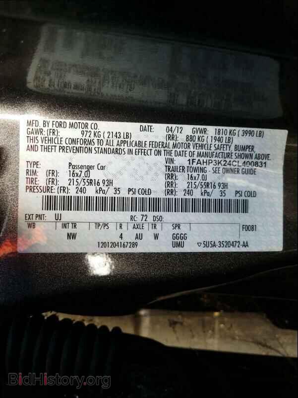 2012 FORD FOCUS - VIN: 1FAHP3K24CL400831 - Фото 10