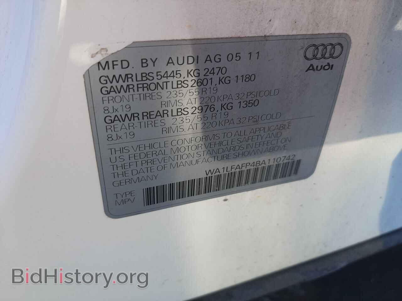 2011 AUDI Q5 - VIN: WA1LFAFP4BA110742 - Фото 10