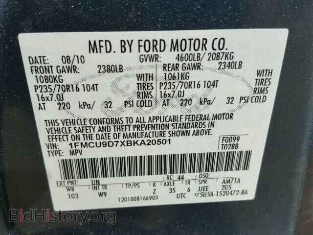 2011 FORD ESCAPE - VIN: 1FMCU9D7XBKA20501 - Фото 10