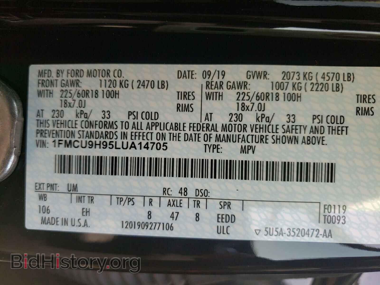 2020 FORD ESCAPE - VIN: 1FMCU9H95LUA14705 - Photo 10