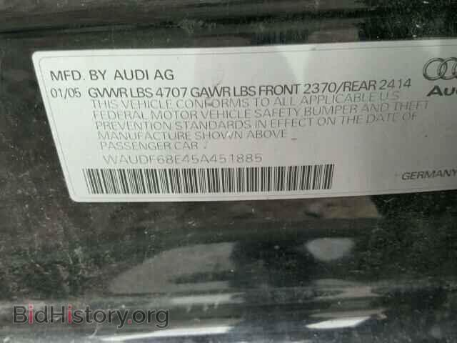2005 AUDI A4 - VIN: WAUDF68E45A451885 - Фото 10