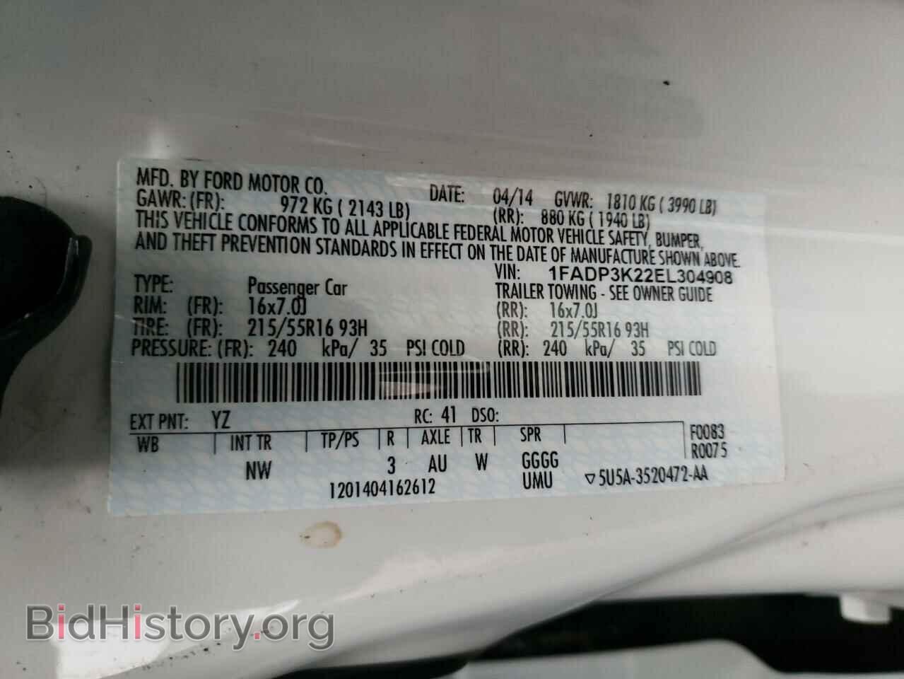 2014 FORD FOCUS - VIN: 1FADP3K22EL304908 - Фото 10
