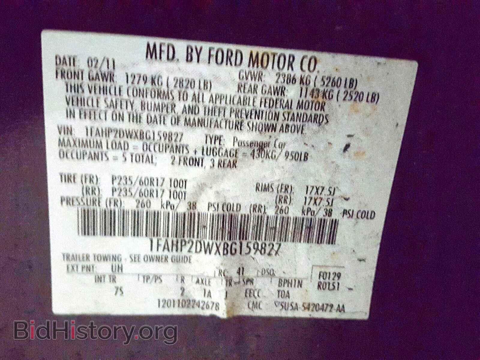 2011 FORD TAURUS - VIN: 1FAHP2DWXBG159827 - Фото 10