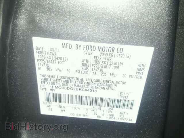 2011 FORD ESCAPE - VIN: 1FMCU0DG2BKC04018 - Фото 10