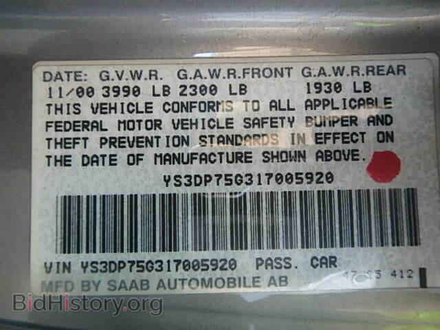 2001 SAAB 9 3 - VIN: YS3DP75G317005920 - Фото 10