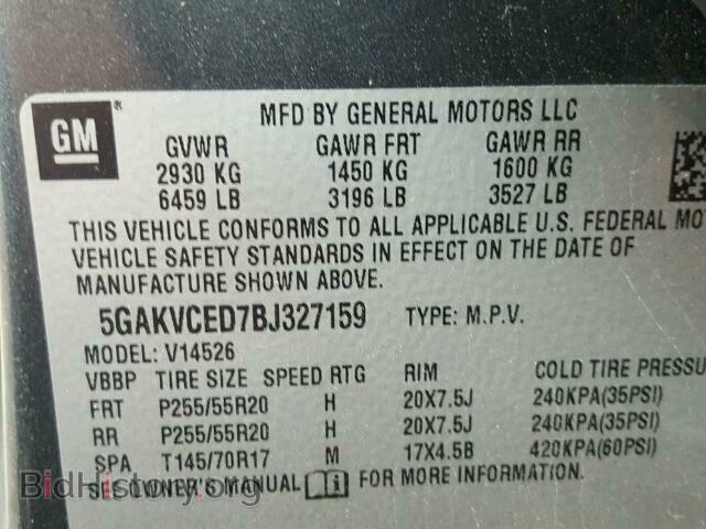 2011 BUICK ENCLAVE - VIN: 5GAKVCED7BJ327159 - Фото 10