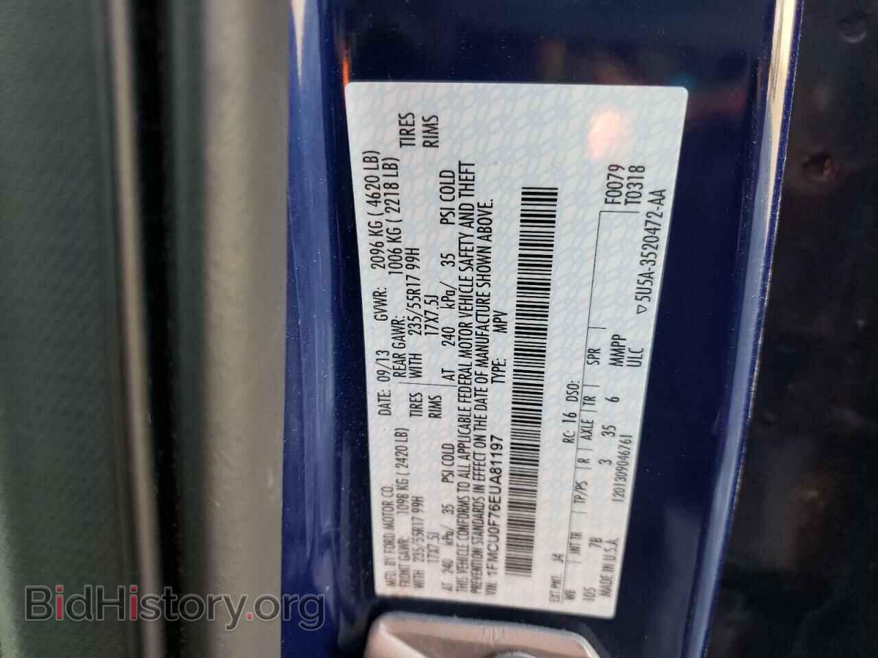 2014 FORD ESCAPE - VIN: 1FMCU0F76EUA81197 - Фото 10