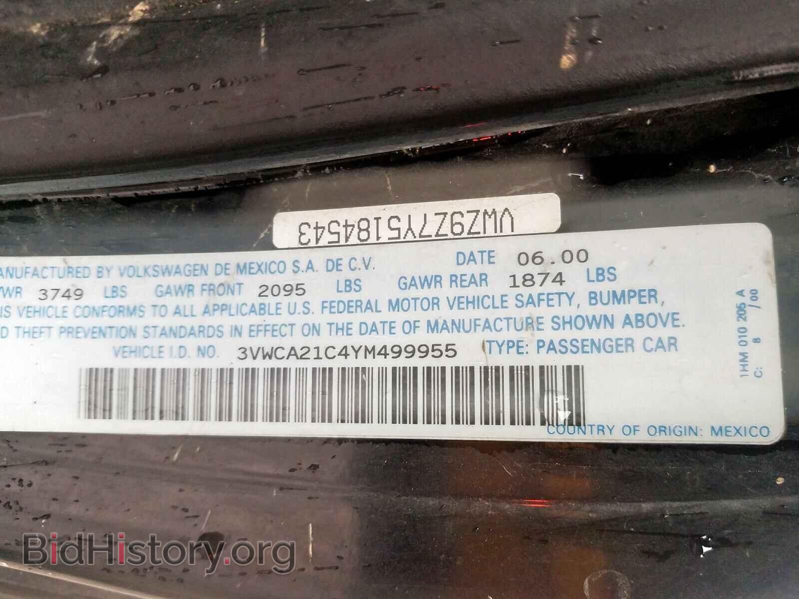2000 VOLKSWAGEN BEETLE - VIN: 3VWCA21C4YM499955 - Фото 10