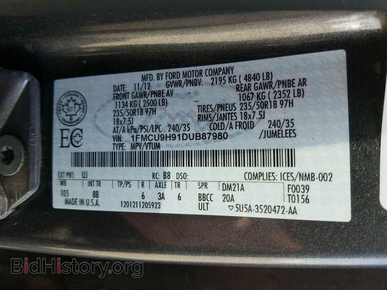 2013 FORD ESCAPE - VIN: 1FMCU9H91DUB87980 - Фото 10
