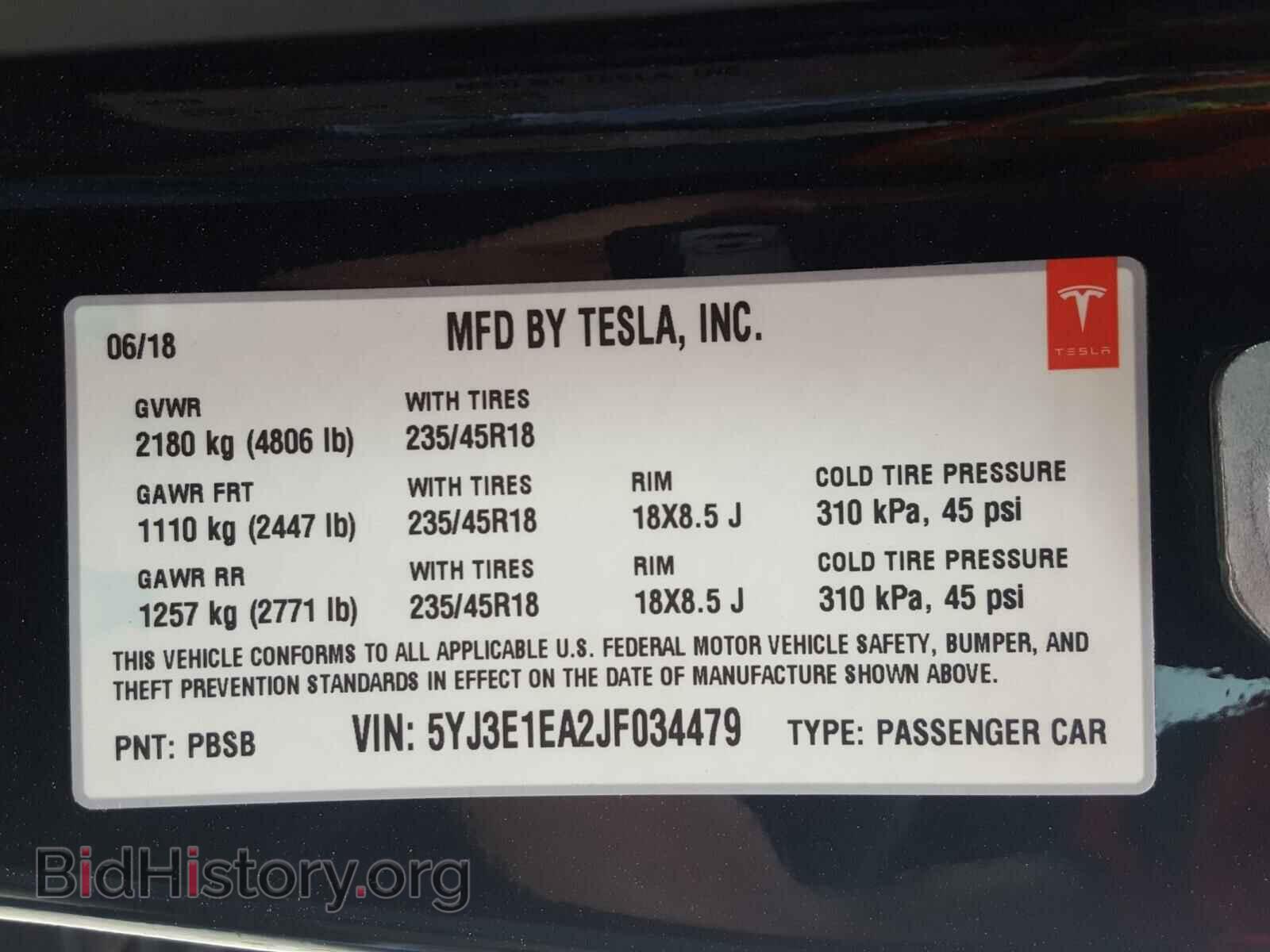 2018 TESLA MODEL 3 - VIN: 5YJ3E1EA2JF034479 - Фото 10