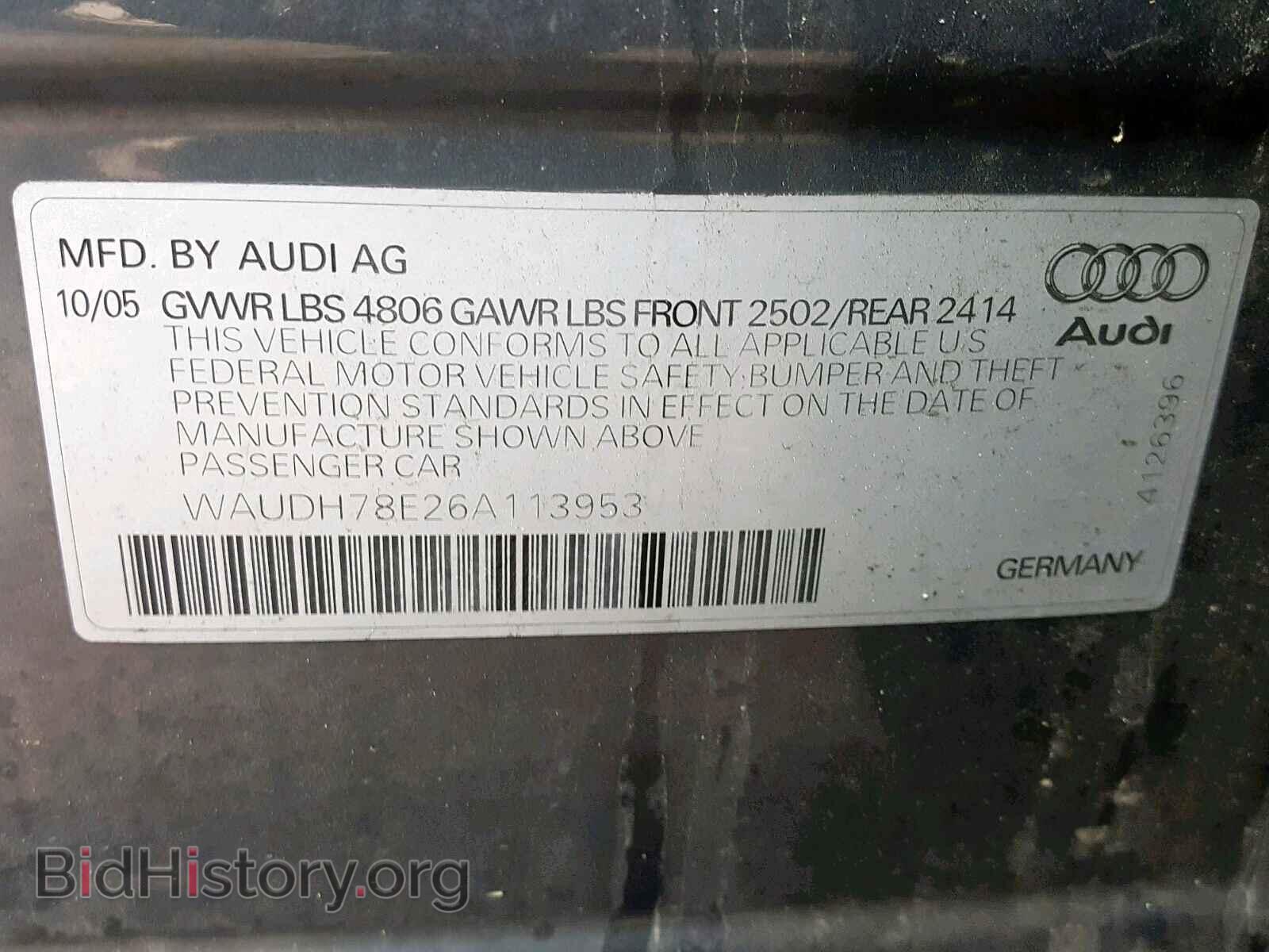 2006 AUDI A4 - VIN: WAUDH78E26A113953 - Фото 10