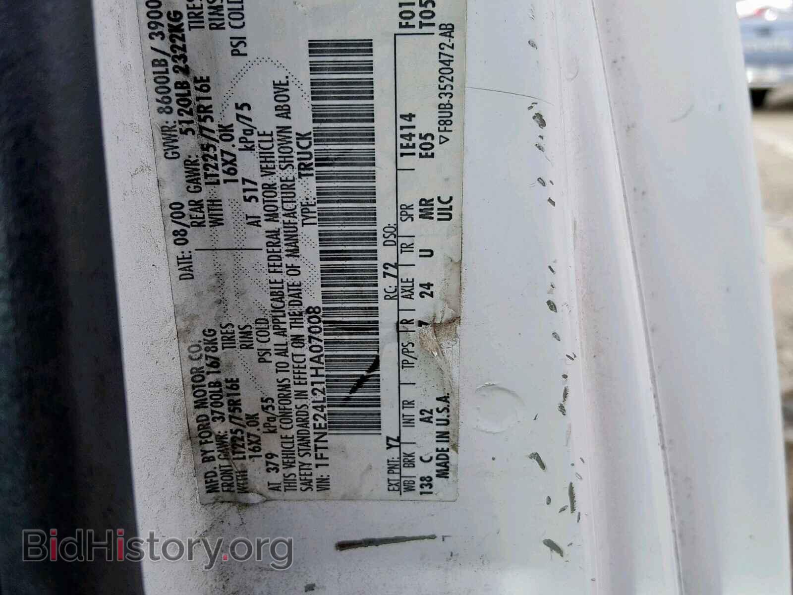 2001 FORD ECONOLINE - VIN: 1FTNE24L21HA07008 - Фото 10