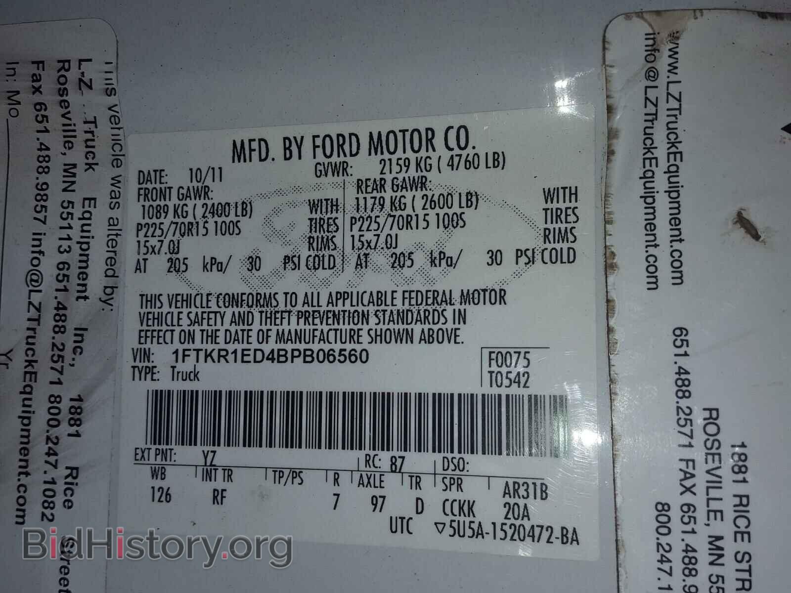 2011 FORD RANGER - VIN: 1FTKR1ED4BPB06560 - Фото 10