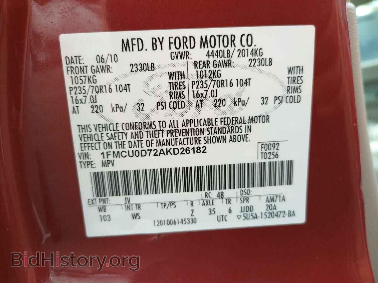 2010 FORD ESCAPE - VIN: 1FMCU0D72AKD26182 - Фото 13