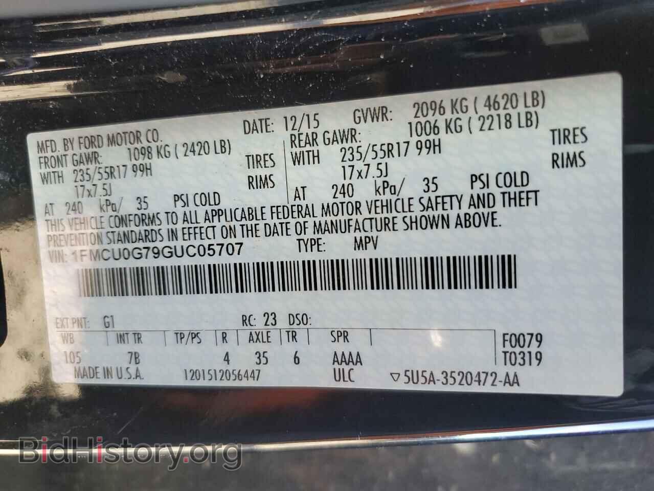 2016 FORD ESCAPE - VIN: 1FMCU0G79GUC05707 - Фото 12