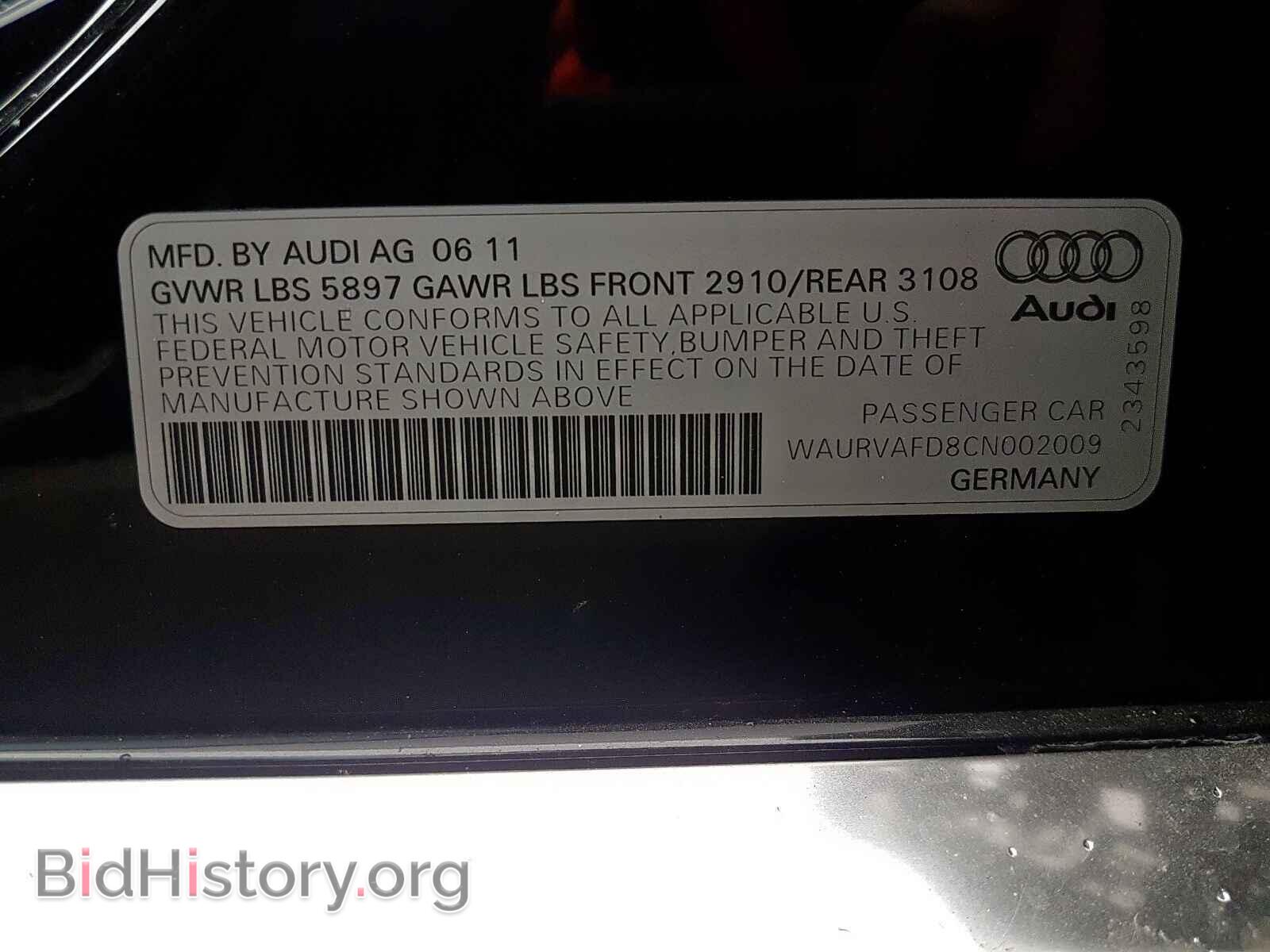 2012 AUDI A8 - VIN: WAURVAFD8CN002009 - Фото 10