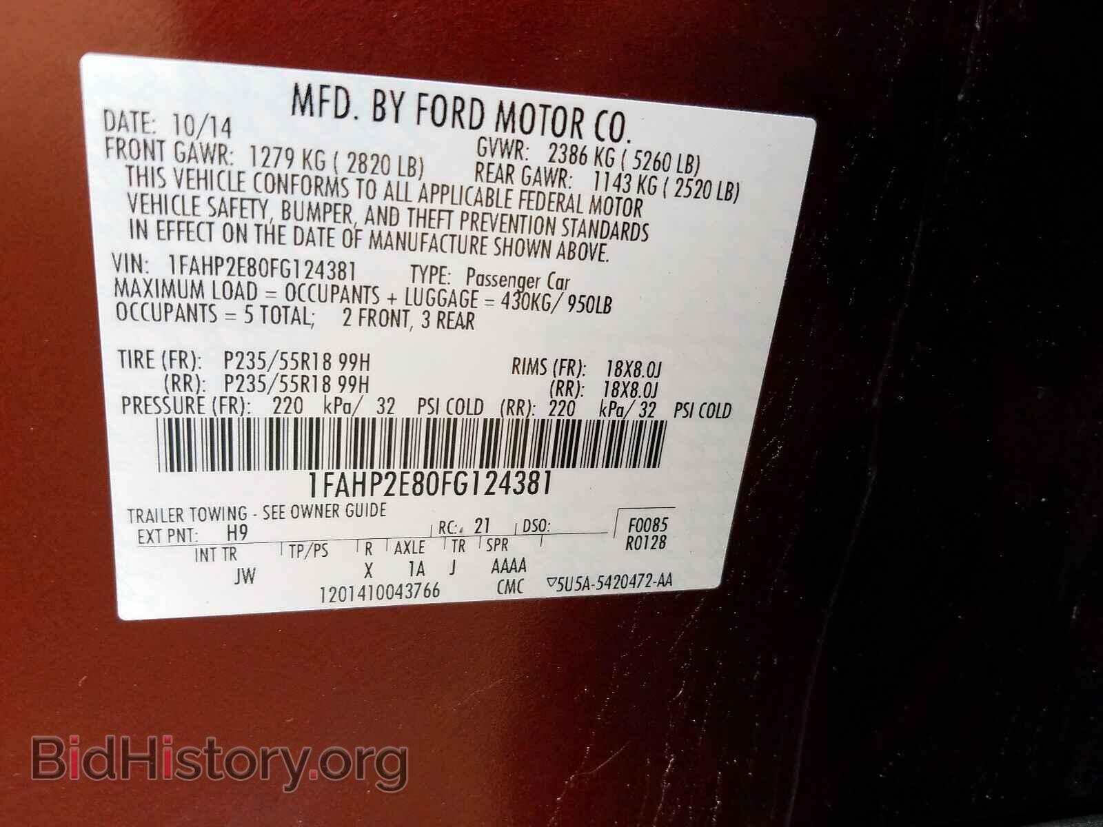 2015 FORD TAURUS - VIN: 1FAHP2E80FG124381 - Photo 10