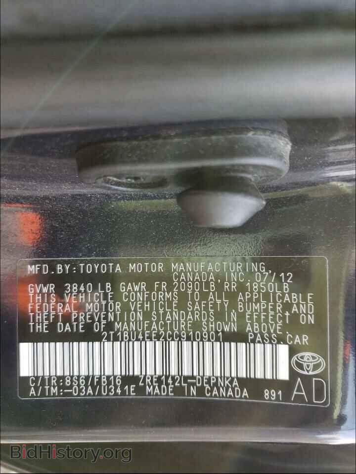 2012 TOYOTA COROLLA - VIN: 2T1BU4EE2CC910901 - Фото 10