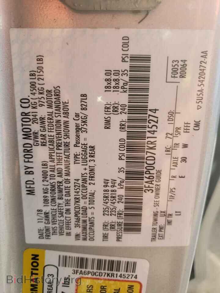 2019 FORD FUSION - VIN: 3FA6P0CD7KR145274 - Фото 12