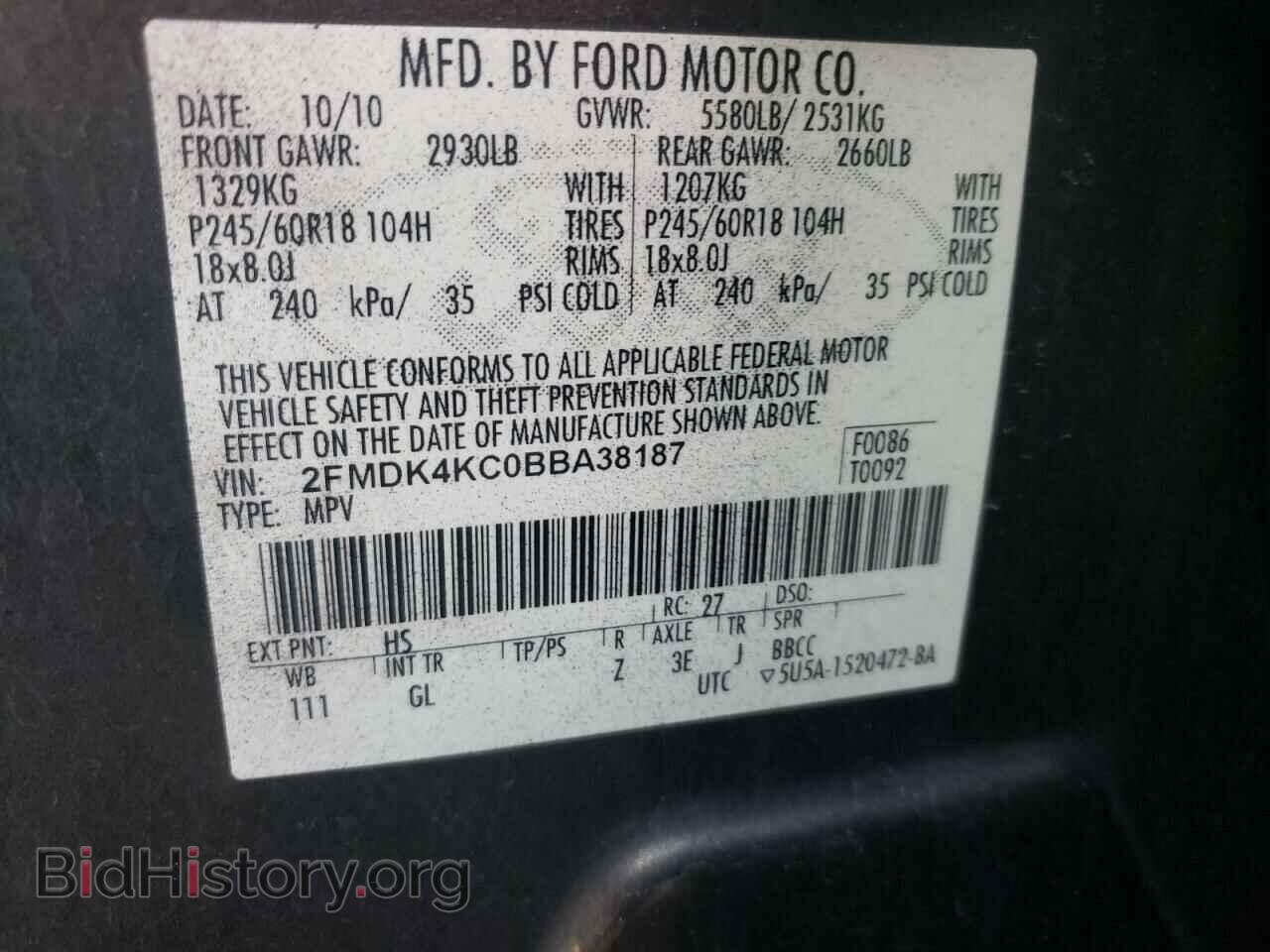 2011 FORD EDGE - VIN: 2FMDK4KC0BBA38187 - Photo 10