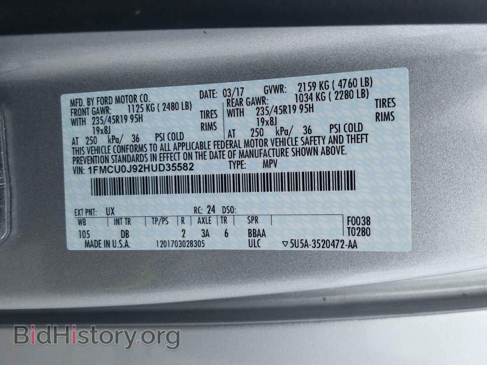 2017 FORD ESCAPE - VIN: 1FMCU0J92HUD35582 - Photo 10