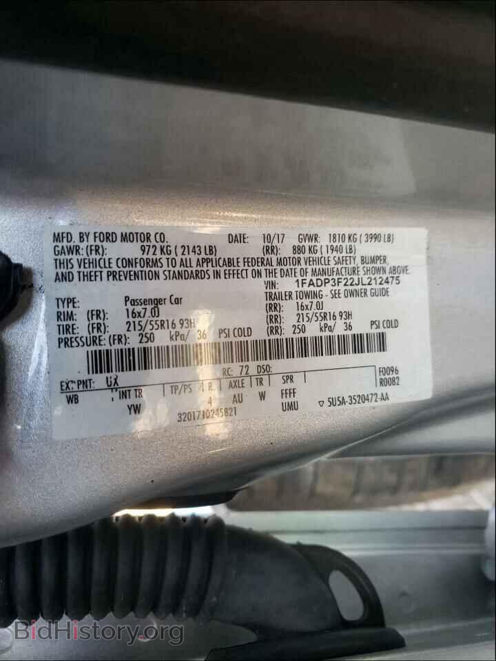 2018 FORD FOCUS - VIN: 1FADP3F22JL212475 - Фото 10