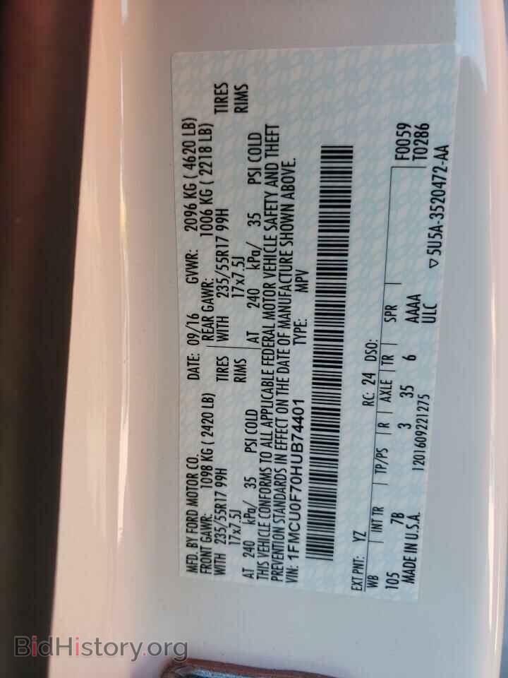 2017 FORD ESCAPE - VIN: 1FMCU0F70HUB74401 - Фото 10