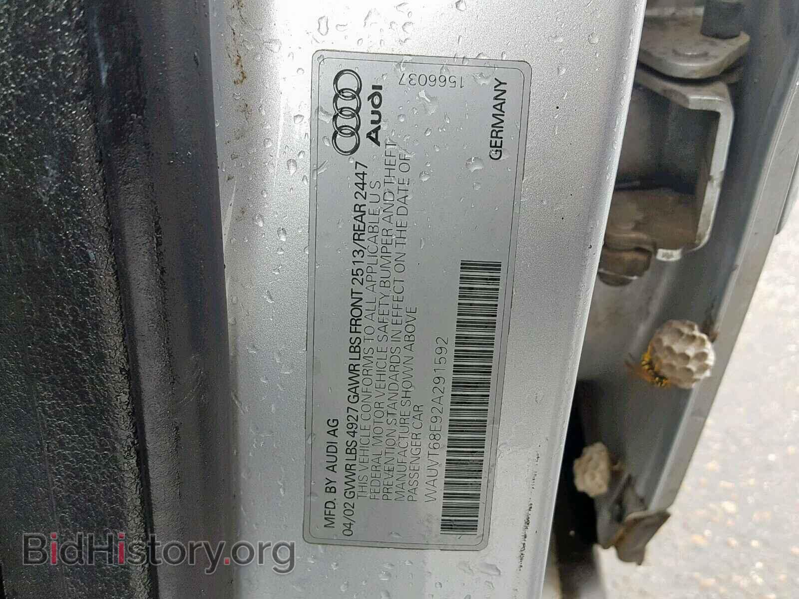 2002 AUDI A4 - VIN: WAUVT68E92A291592 - Фото 10