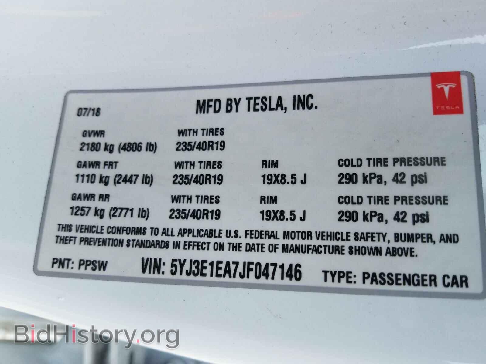 2018 TESLA MODEL 3 - VIN: 5YJ3E1EA7JF047146 - Фото 10