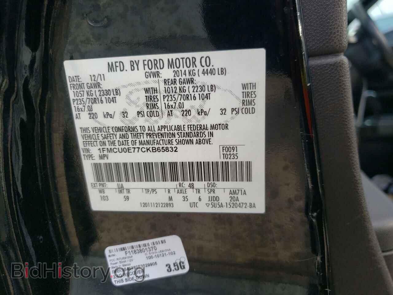 2012 FORD ESCAPE - VIN: 1FMCU0E77CKB65832 - Фото 10
