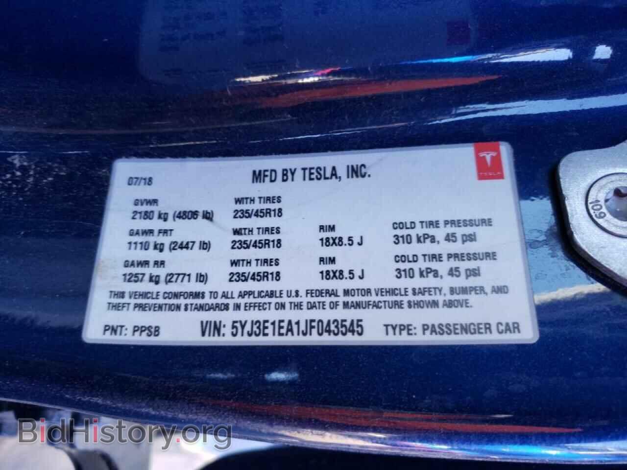 2018 TESLA MODEL 3 - VIN: 5YJ3E1EA1JF043545 - Фото 10