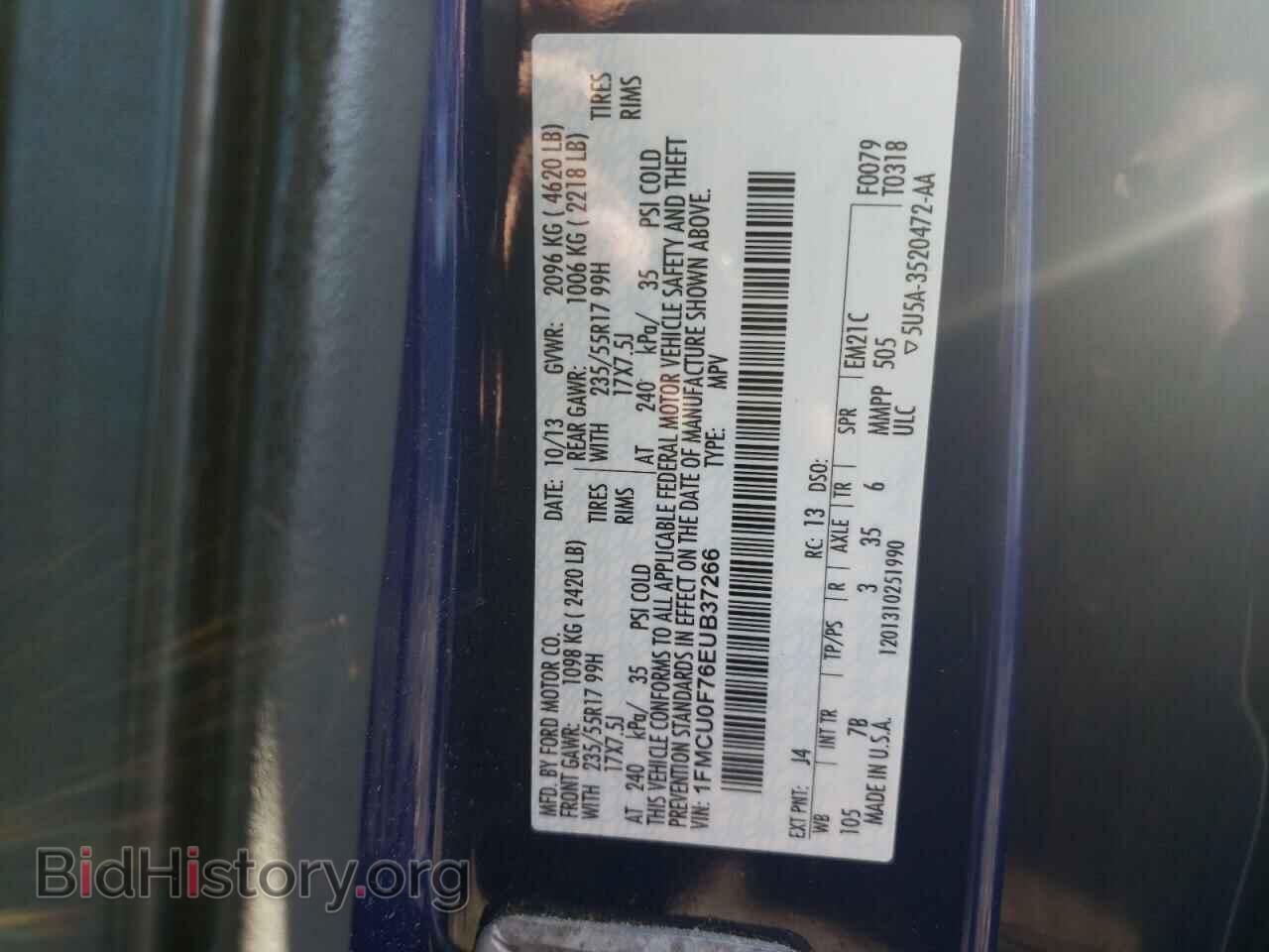 2014 FORD ESCAPE - VIN: 1FMCU0F76EUB37266 - Фото 13