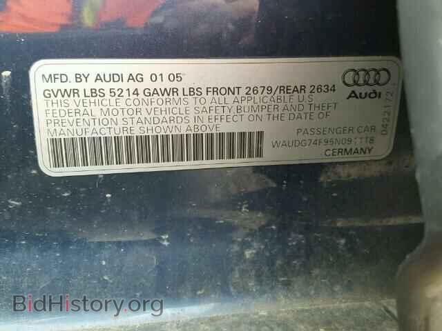 2005 AUDI A6 - VIN: WAUDG74F95N091118 - Фото 10