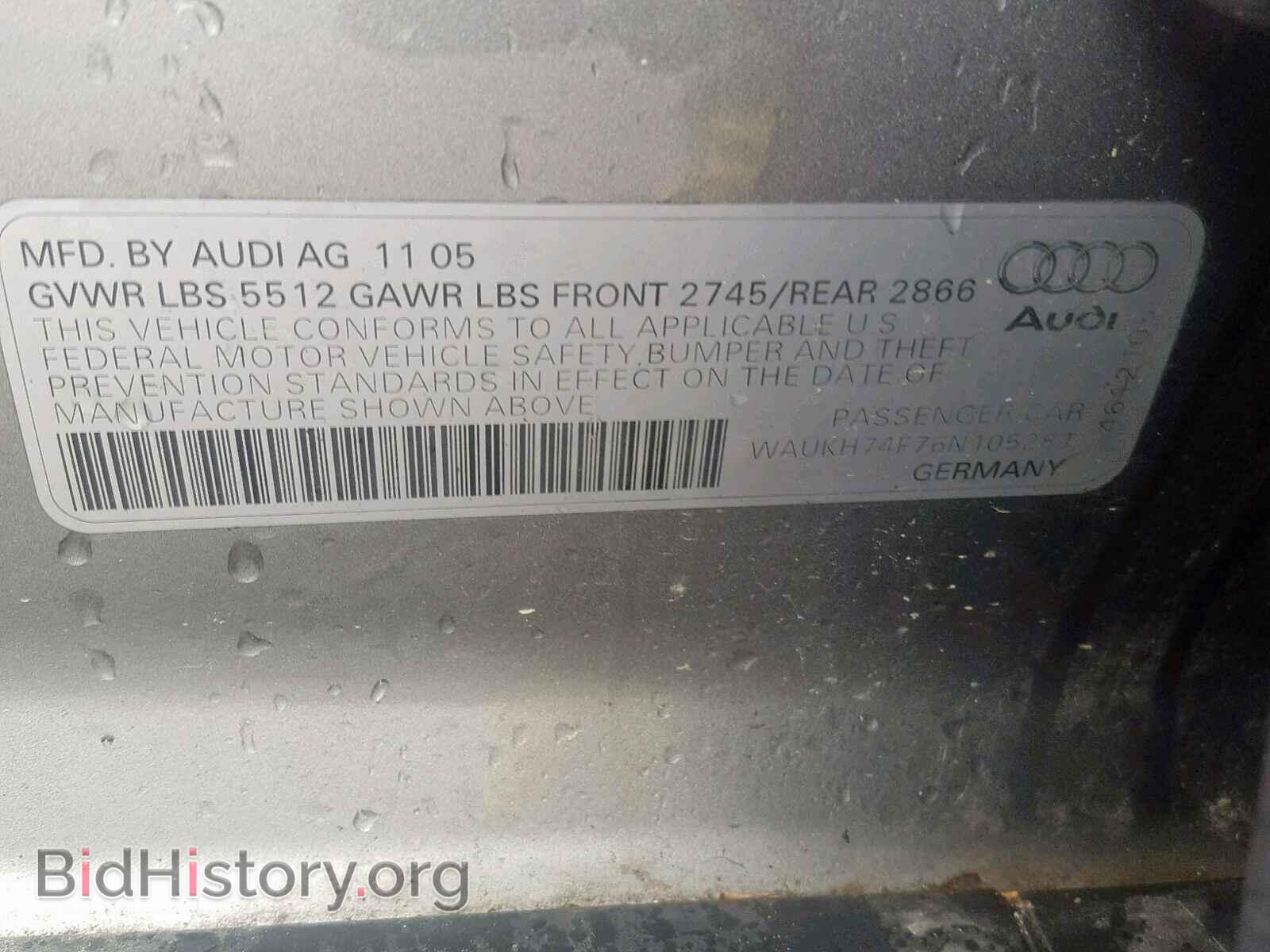 2006 AUDI A6 - VIN: WAUKH74F76N105281 - Фото 10