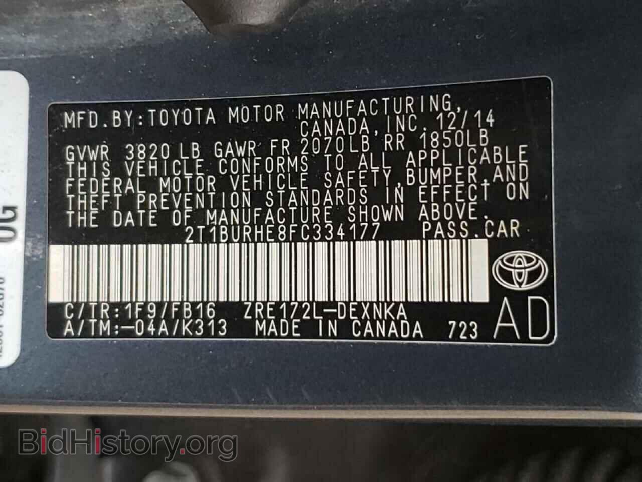 2015 TOYOTA COROLLA - VIN: 2T1BURHE8FC334177 - Фото 10