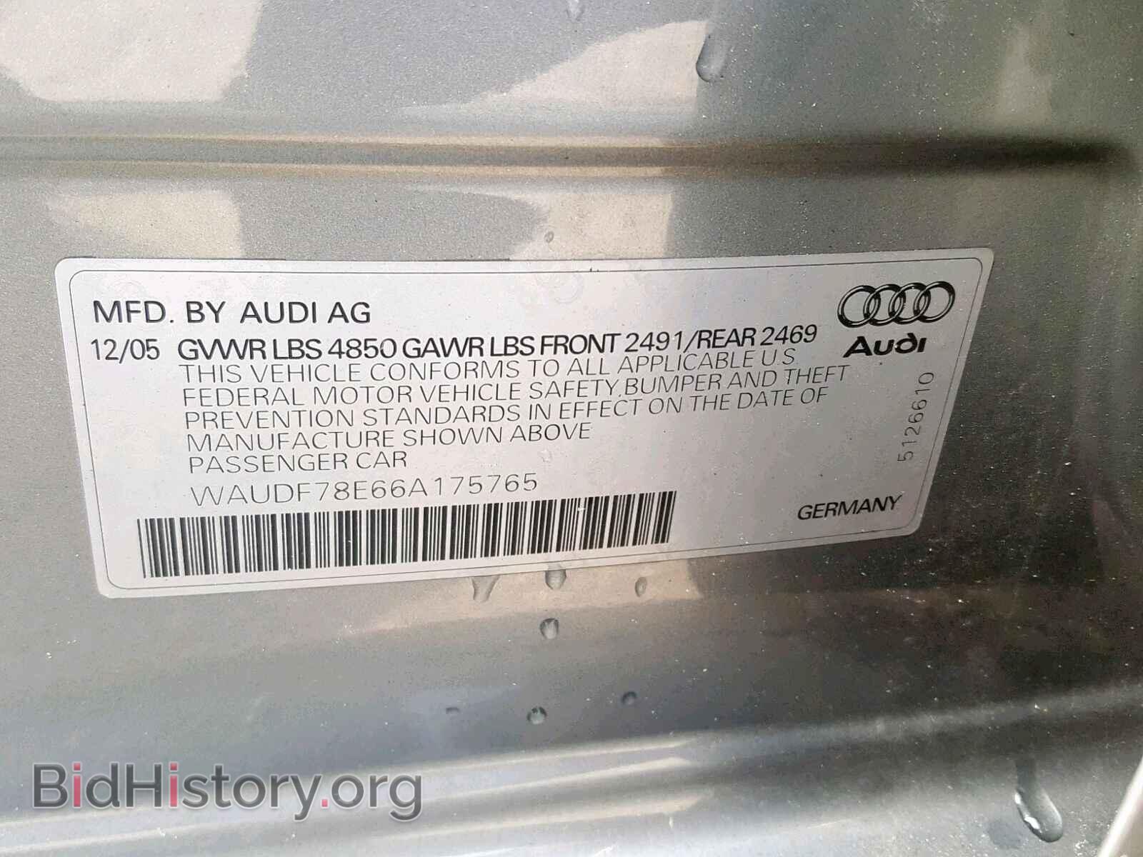 2006 AUDI A4 - VIN: WAUDF78E66A175765 - Фото 10
