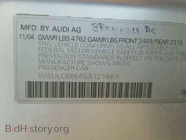 2005 AUDI A4 - VIN: WAULC68E45A121863 - Photo 10