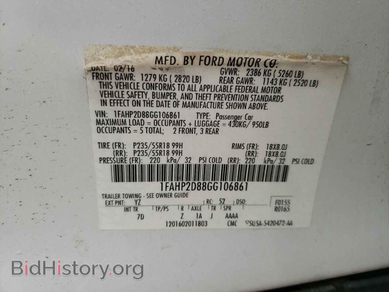 2016 FORD TAURUS - VIN: 1FAHP2D88GG106861 - Фото 10