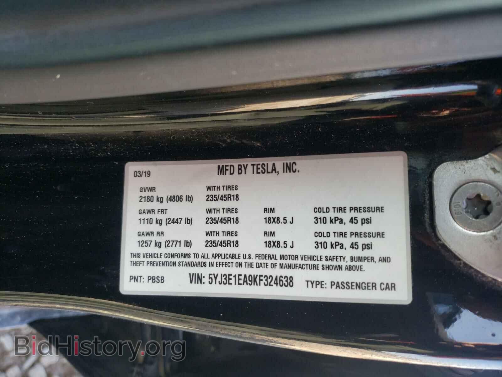 2019 TESLA MODEL 3 - VIN: 5YJ3E1EA9KF324638 - Photo 10