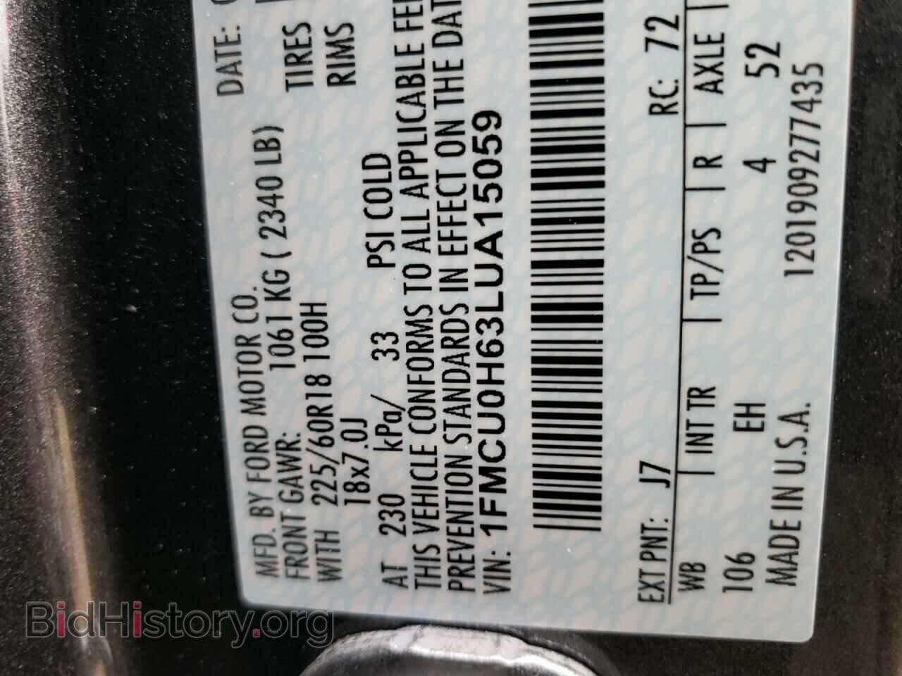 2020 FORD ESCAPE - VIN: 1FMCU0H63LUA15059 - Фото 10