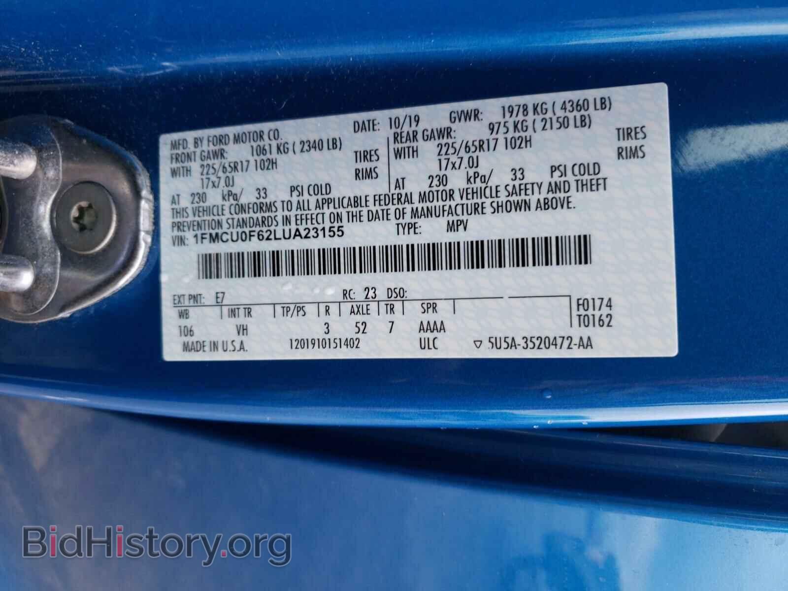 2020 FORD ESCAPE - VIN: 1FMCU0F62LUA23155 - Photo 10
