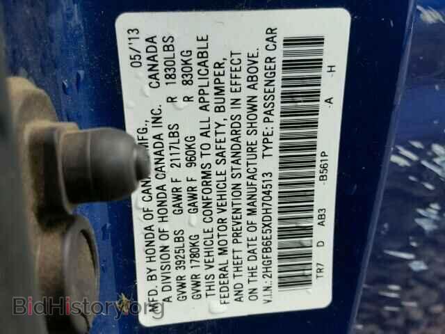 2013 HONDA CIVIC - VIN: 2HGFB6E5XDH704513 - Фото 10